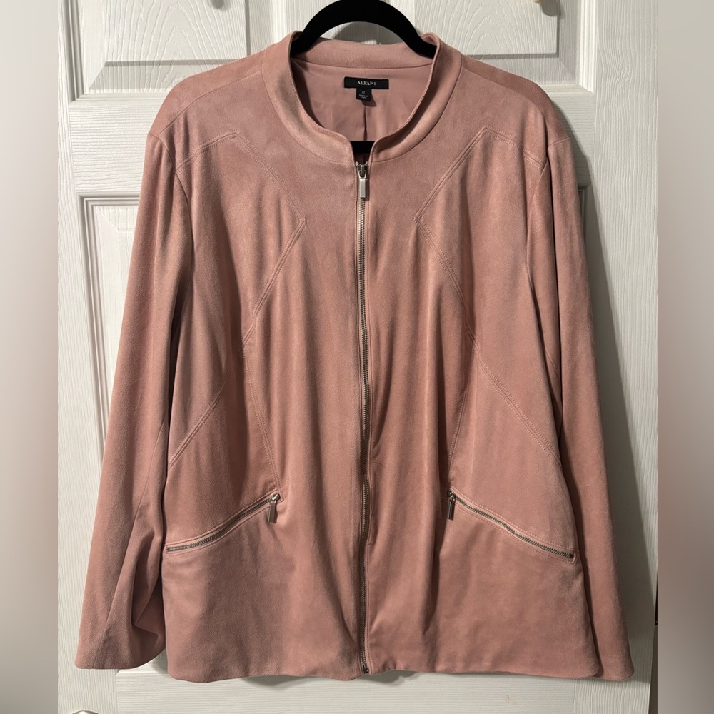 Alfani Womens Faux Suede Zippered Moto Jacket Dusty Pink Plus Size 3X Lined